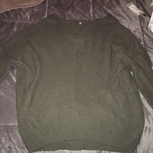 Olive Green Oversized V-Neck Sweater